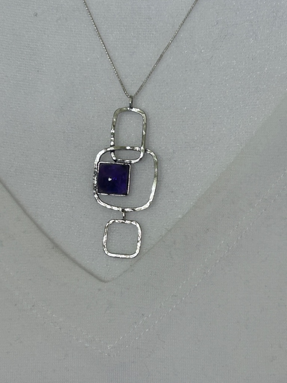 Silpada Hammered Sterling Silver Necklace with Purple Square Accent